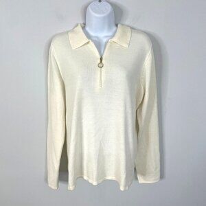 Vintage Luxe 360 Womens Quarter Zip Sweater SOFT XL Ivory Long Sleeve Pullover